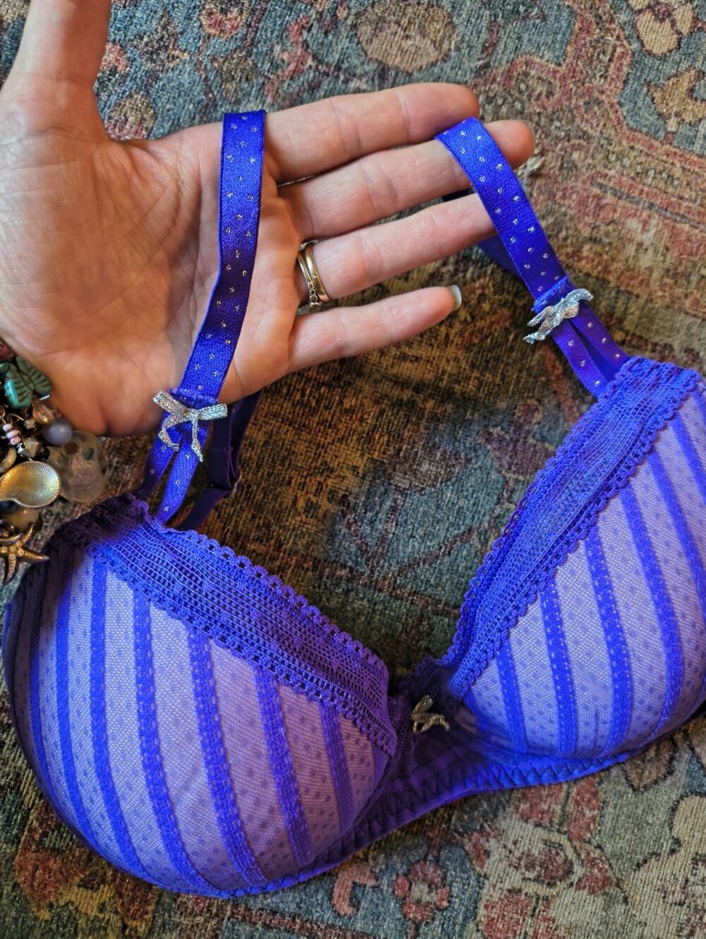 Betsey Johnson Striped Bra in Vibrant Purple